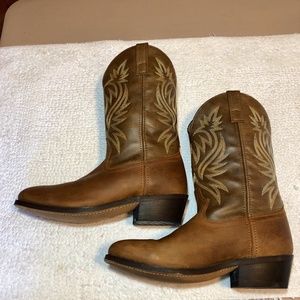 Laredo Brown Leather Cowboy Boots with Embroidered Shaft